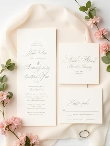 Beautifully finished custom wedding stationery with calligraphy and floral accents.